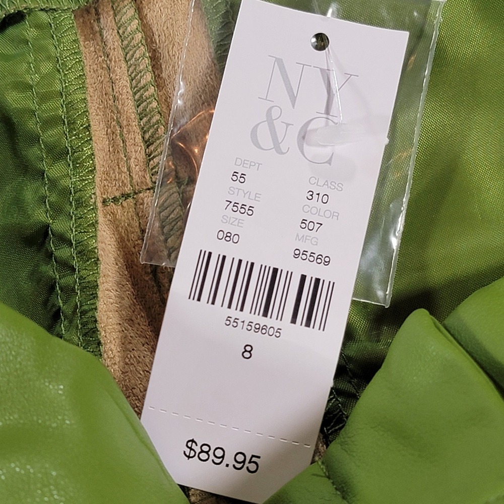 New York & Company Faux Leather Paperbag Pants Lime Green Women's Size 8 NWT - Picture 4 of 10